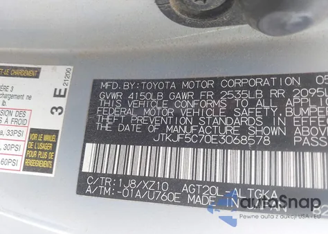 2014 Scion Tc 10 Series from USA, damaged, VIN JTKJF5C70E3068578